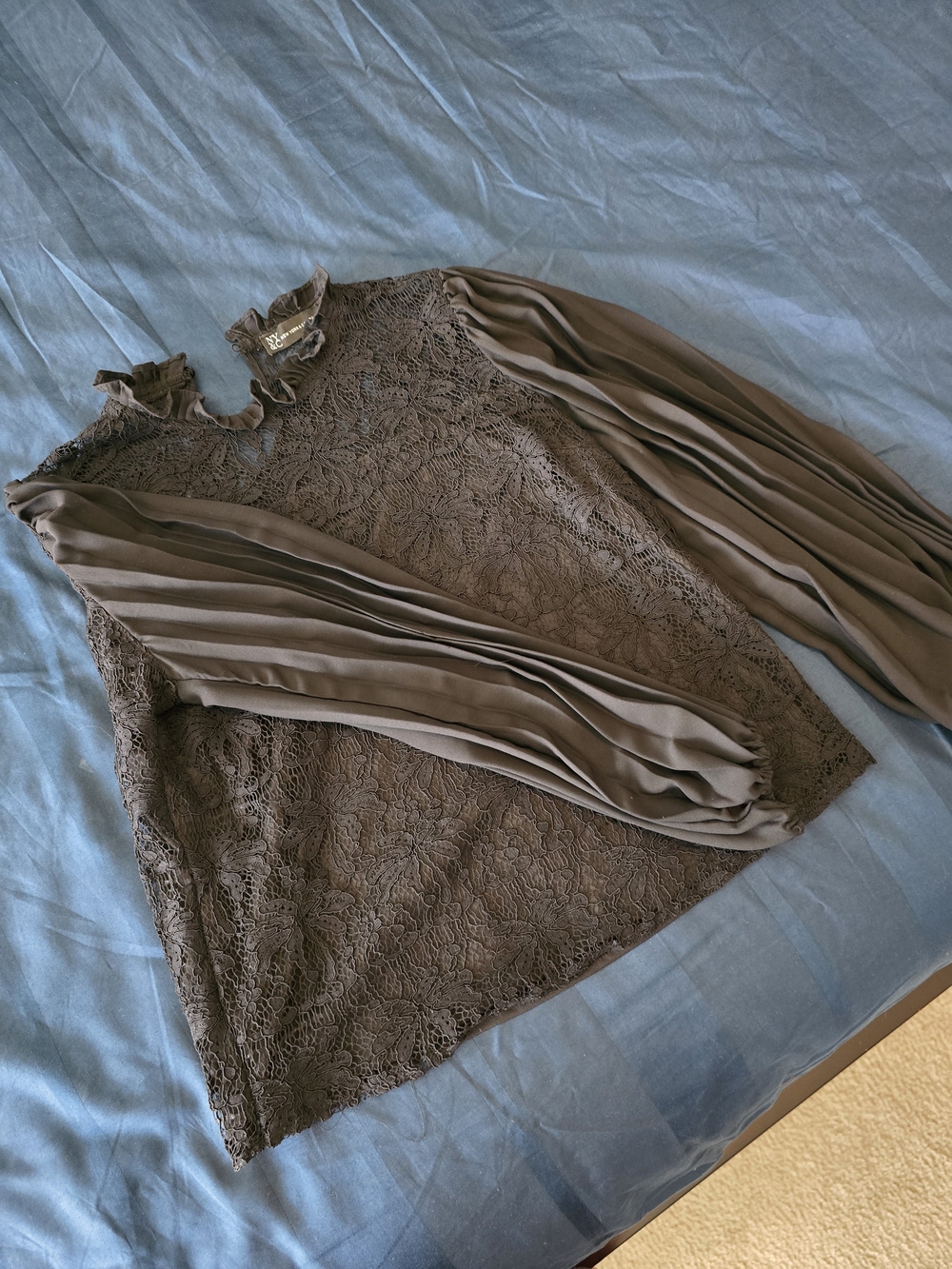 New York & Company Black Lace Blouse with Sheer Details
